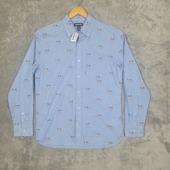 Lands End Shirt Mens Small Rugby Players Print Blue Traditional Fit AOP - Picture 1 of 10